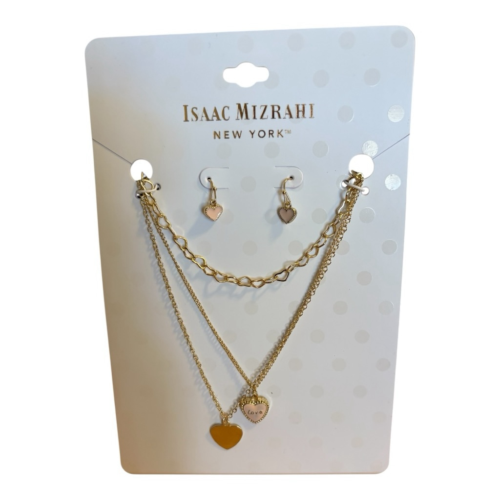 Isaac Mizrahi Gold Pink Heart Necklace Earring Set One Size 15$
